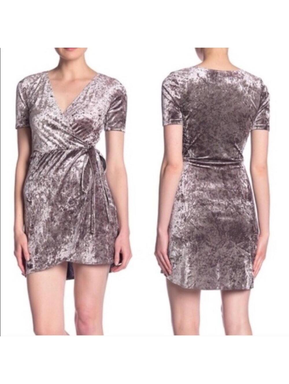 3157 Love...Ady Crushed Velvet Wrap Dress GRAY size XS nwot